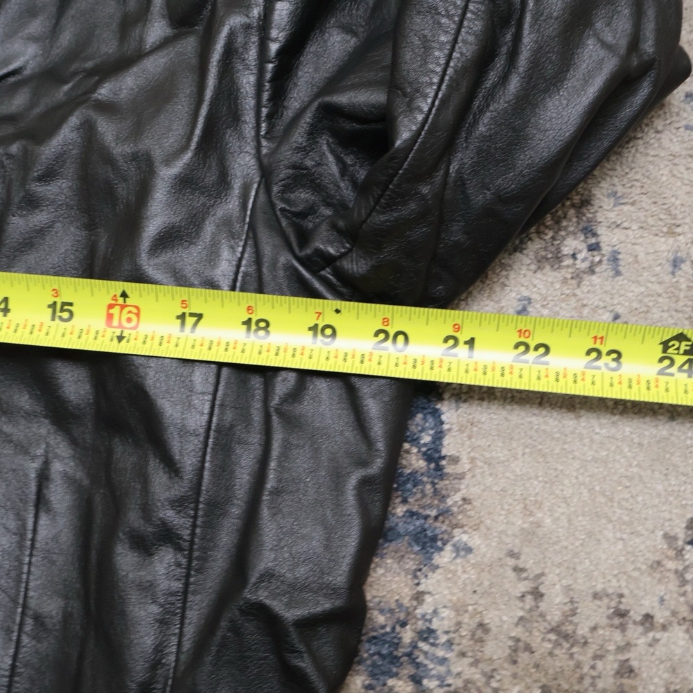 Vintage Lauren Ralph Lauren Black Leather Coat Jacket Womens L Trench Car Coat View 4